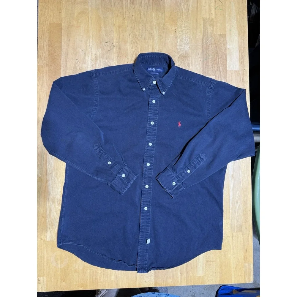 Polo Ralph Lauren Classic Fit Button Down Shirt Mens XL Navy Red Pony Cotton
